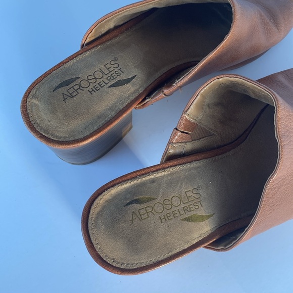 Aerosols Heelrest Brown Leather Slip-On Open-Toed Shoe Size 10 - Picture 8 of 10